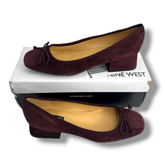 NEW Nine West Dark Red Suede Low Heels Size 8.5 Suedette Maroon Slip On Pumps - Picture 11 of 12